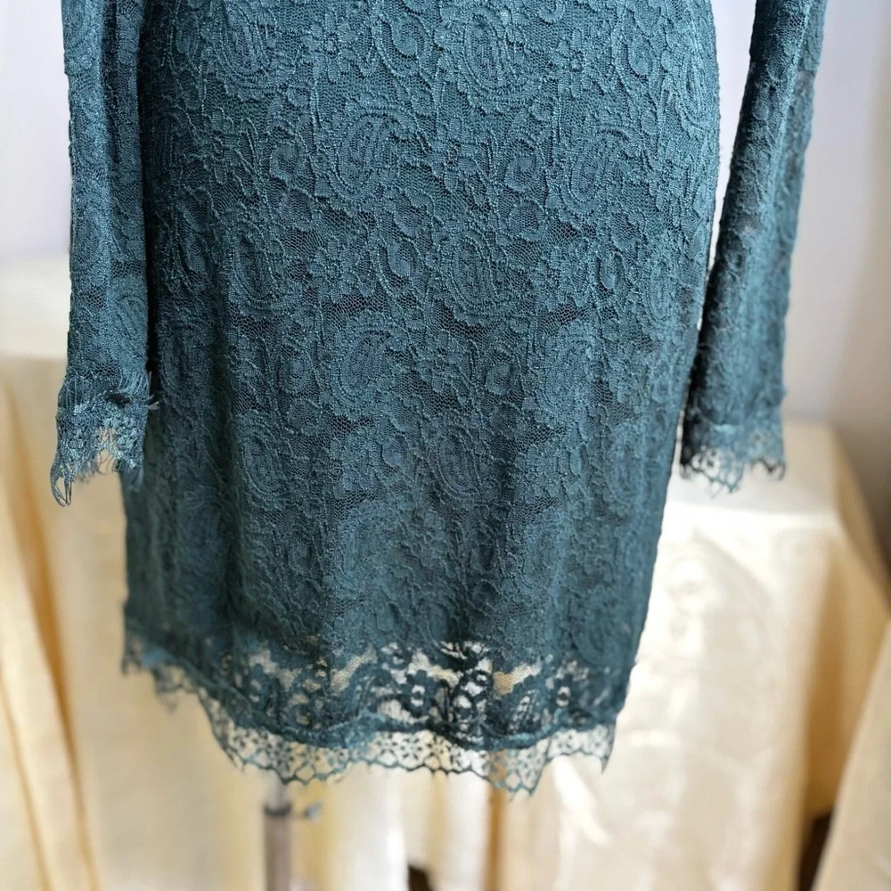 Free People Dark Green Lace Long Sleeve Dress
